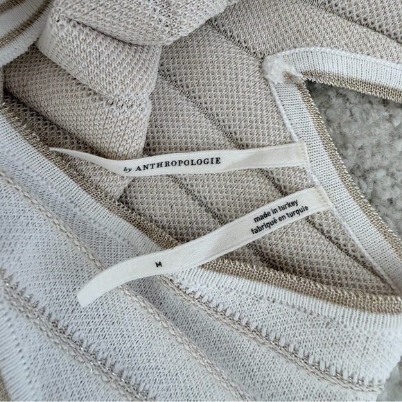 By Anthropologie Pleated Drop Waist Beige Chevron Knit Midi Dress Size Small - Picture 9 of 13